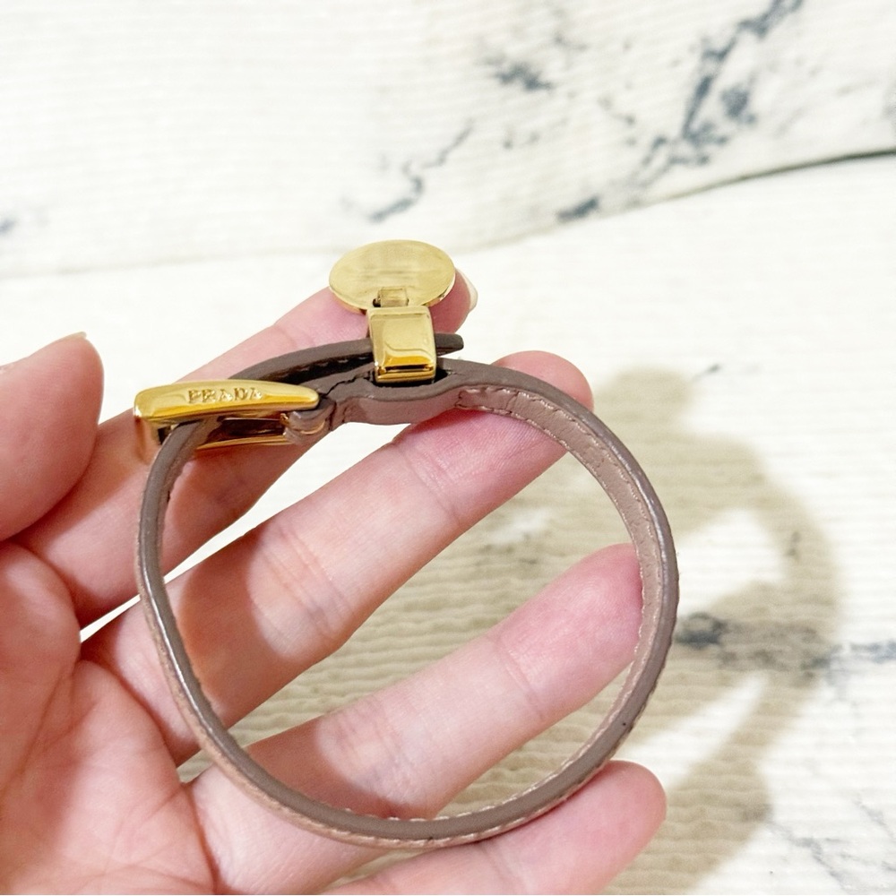 Prada Saffiano Leather Bracelet (Taupe with Gold Toned Hardware, Adjustable) - Picture 8 of 14